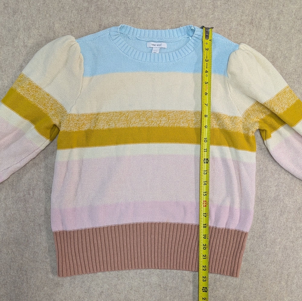 Nine West Petite XL Puff Sleeve Block Color Striped Knit Pastel Sweater - Picture 8 of 8